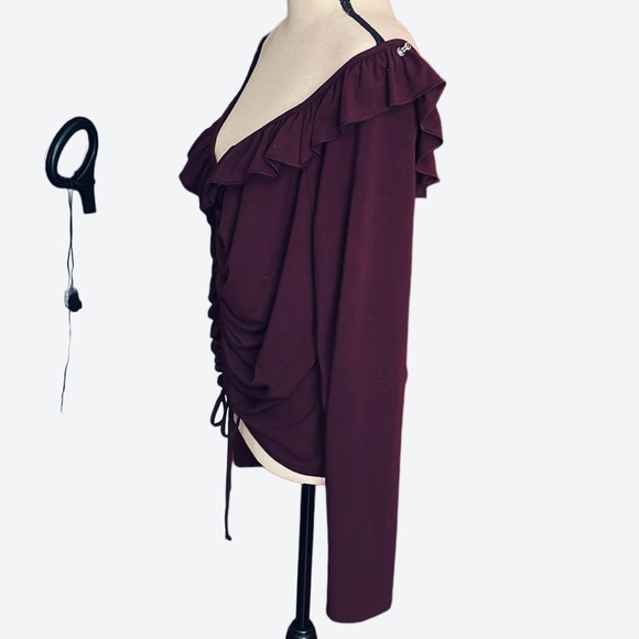 Forever 21 Long Sleeves Dark Purple Ruffled Crop Top Size 3X - Picture 4 of 9